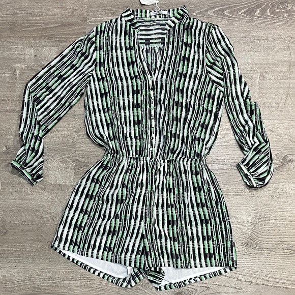 Pants - Striped Black and Green Romper